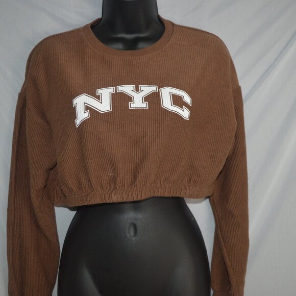 Forever 21 NYC brown crop top long sleeve and white shorts women size small - Picture 6 of 7